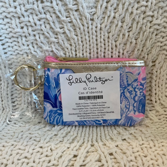 Lilly Pulitzer ID Case Shade Seekers Blue Pink Gold Keychain Wallet Card Case - Picture 4 of 4